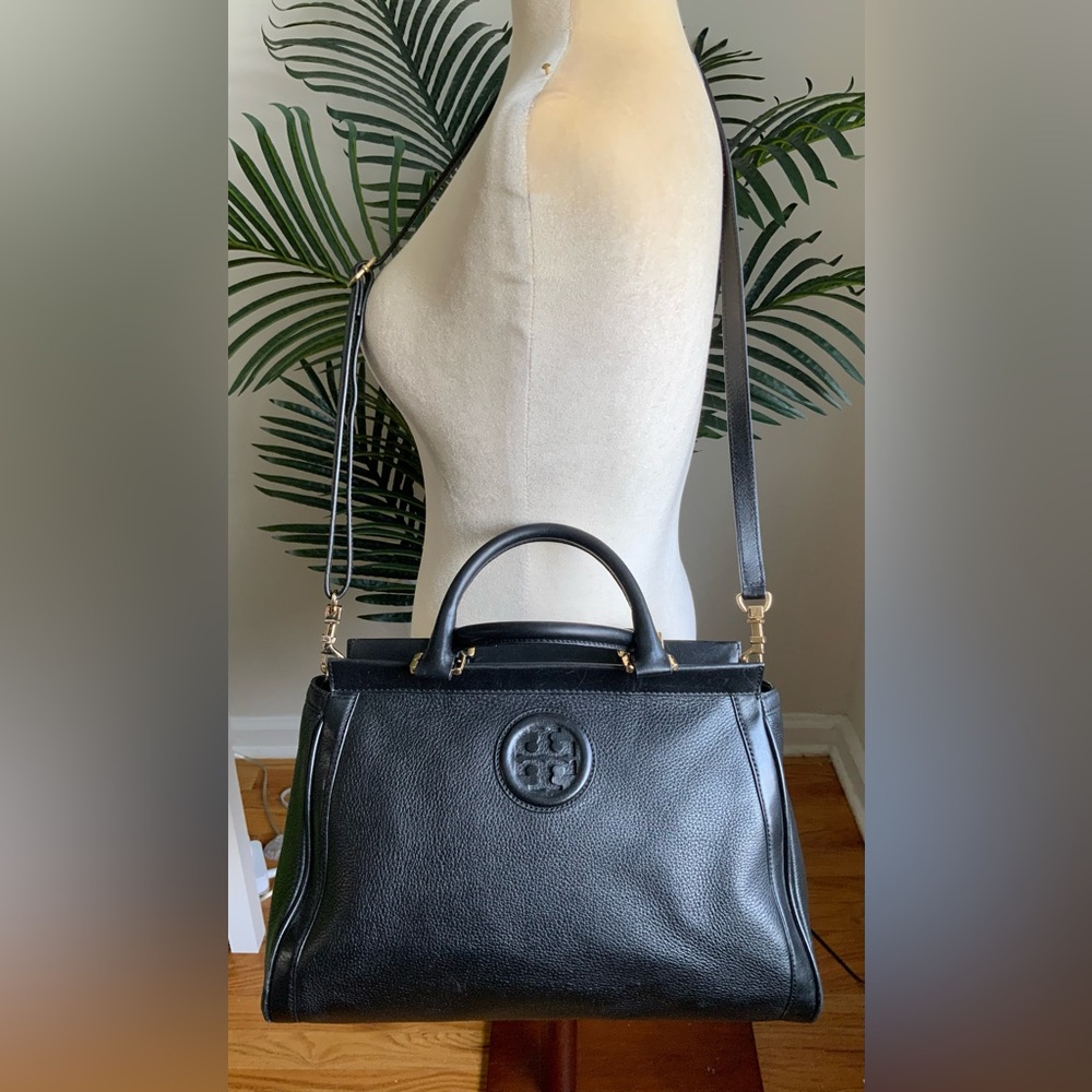 TORY BURCH RARE HANNAH SATCHEL SHOULDER BAG BLACK - Picture 3 of 8
